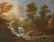 Willem van Bemmel, Landschap figuur op een brug bij een waterval
